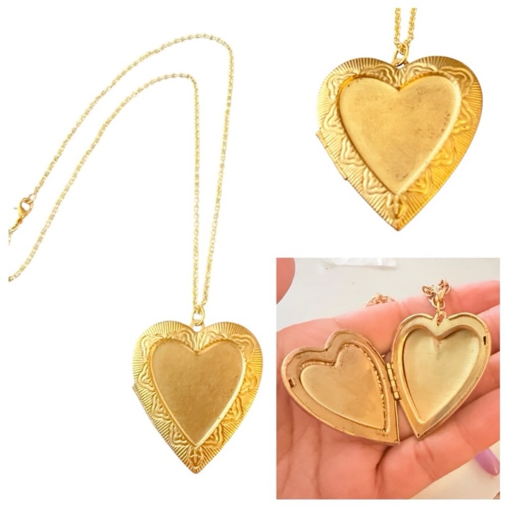 Vintage XL Functional Heart Locket in Bronze on a Dainty Gold Rolo Chain, 21”